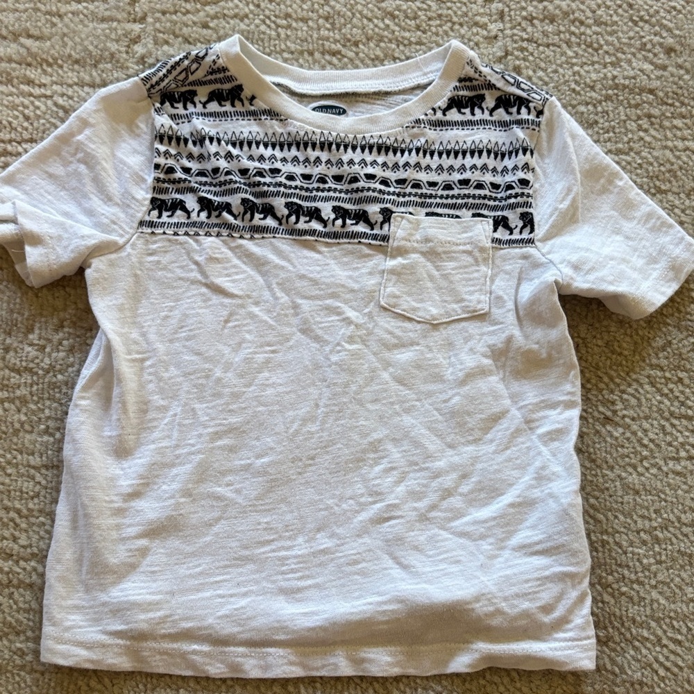 Old Navy White Tee with Black Tribal Pattern